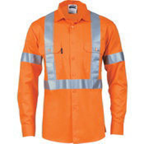 Picture of DNC HiVis Cool-Breeze Cotton Shirt with 'X' Back & additional 3m r/Tape on Tail - long sleeve 3746