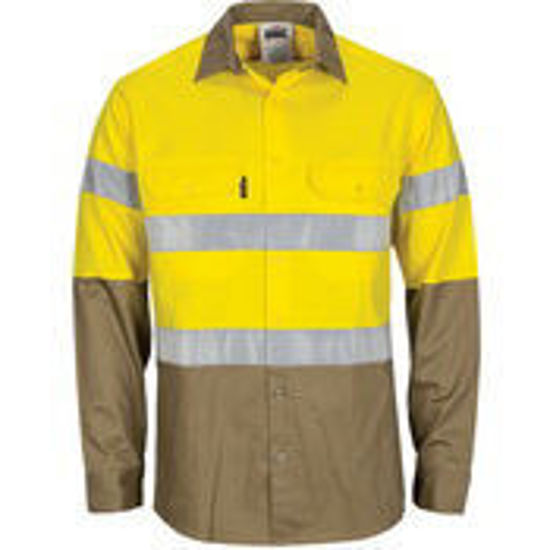 Picture of DNC HiVis L/W Cool-Breeze T2 Vertical Vented Cotton Shirt with Gusset Sleeves. Generic Tape - Long sleev 3784