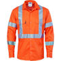 Picture of DNC Hivis cool-breeze cotton shirt with double hoop on arms & 'X' back CSR R/tape - long sleeve 3789