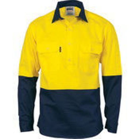 Picture of DNC HiVis Two Tone Close Front Cotton Drill Shirt - long sleeve Guss et Sleeve 3834